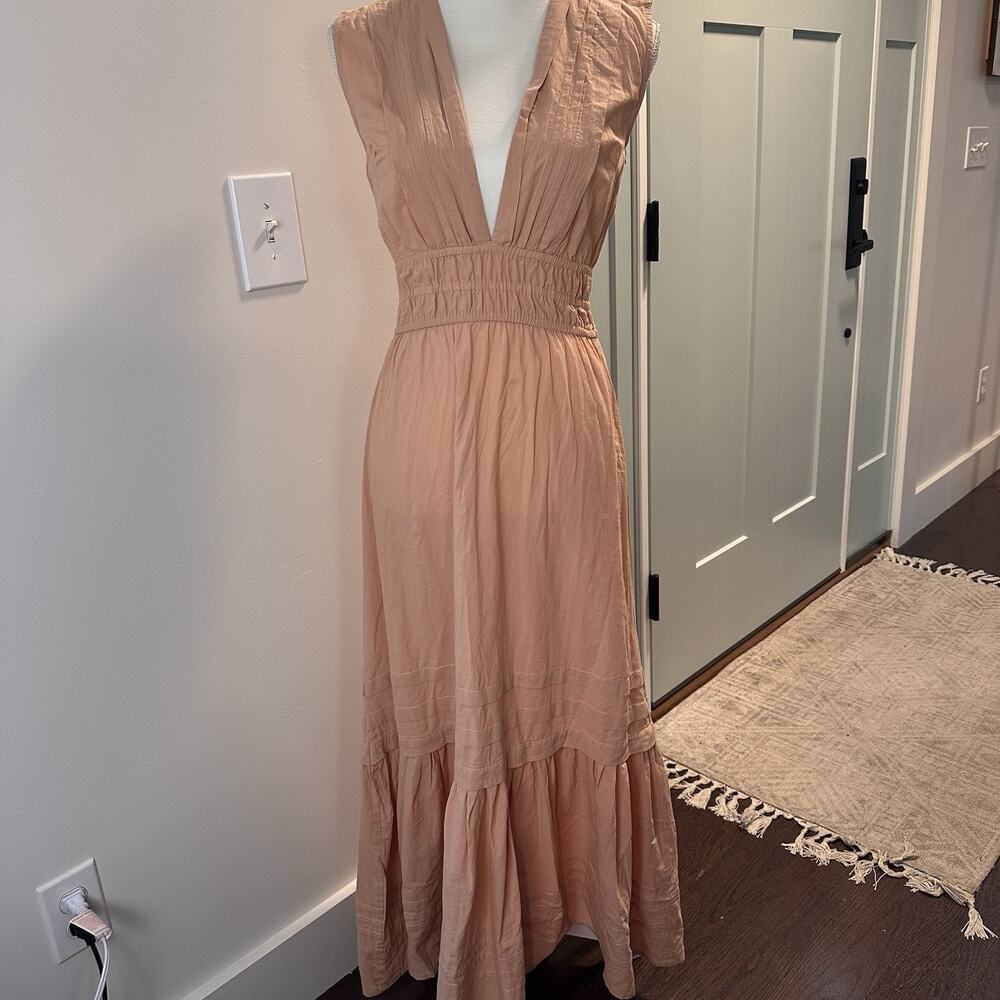 Uma and Leopold x Pampelone Peach Cotton Tiered Maxi Dress XS Boho